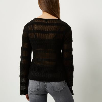 Black sheer panel knit jumper